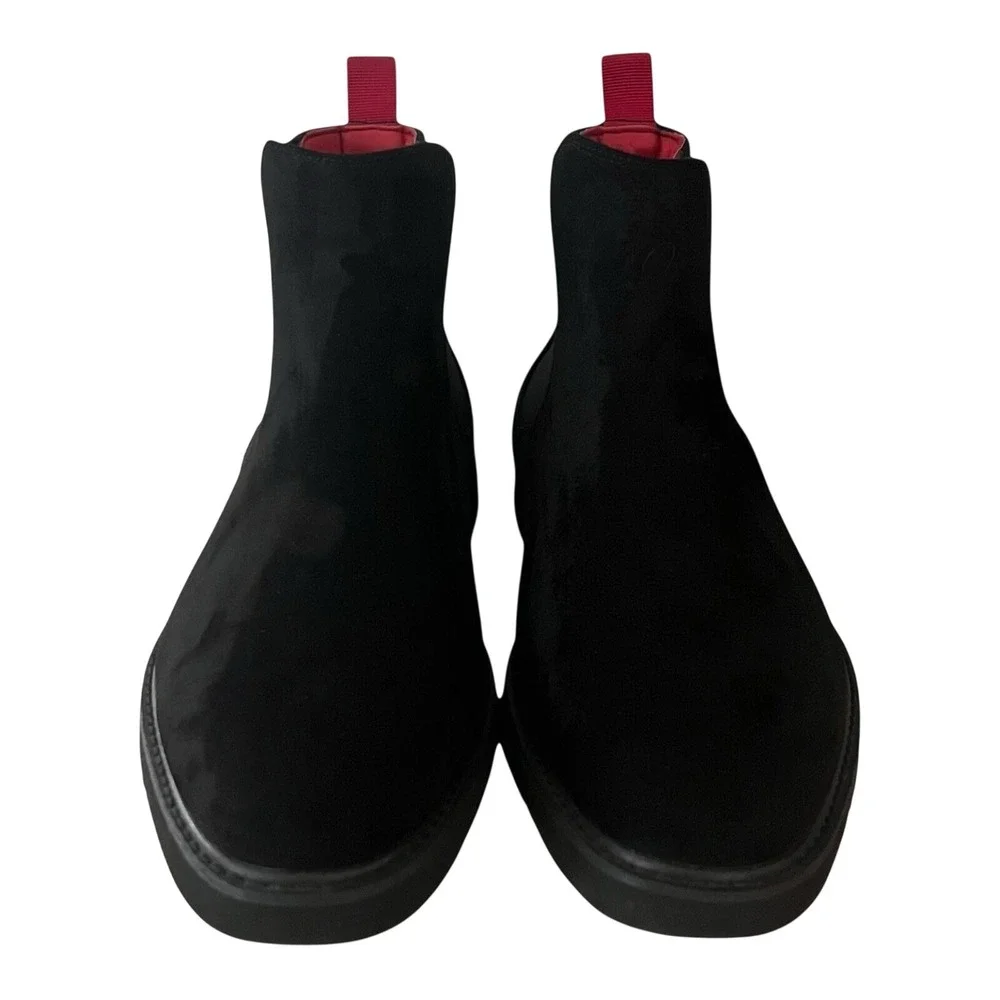 Tayno by Fernando Aldaz Mens Chelsea Boots Black‎ Suede Red Accents Size 11